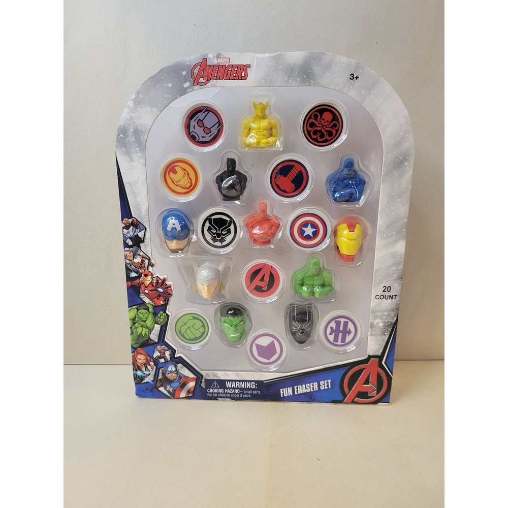 Marvel Avengers Fun Eraser Set 20 Count Captain America Iron Man Hulk 3D Erasers
